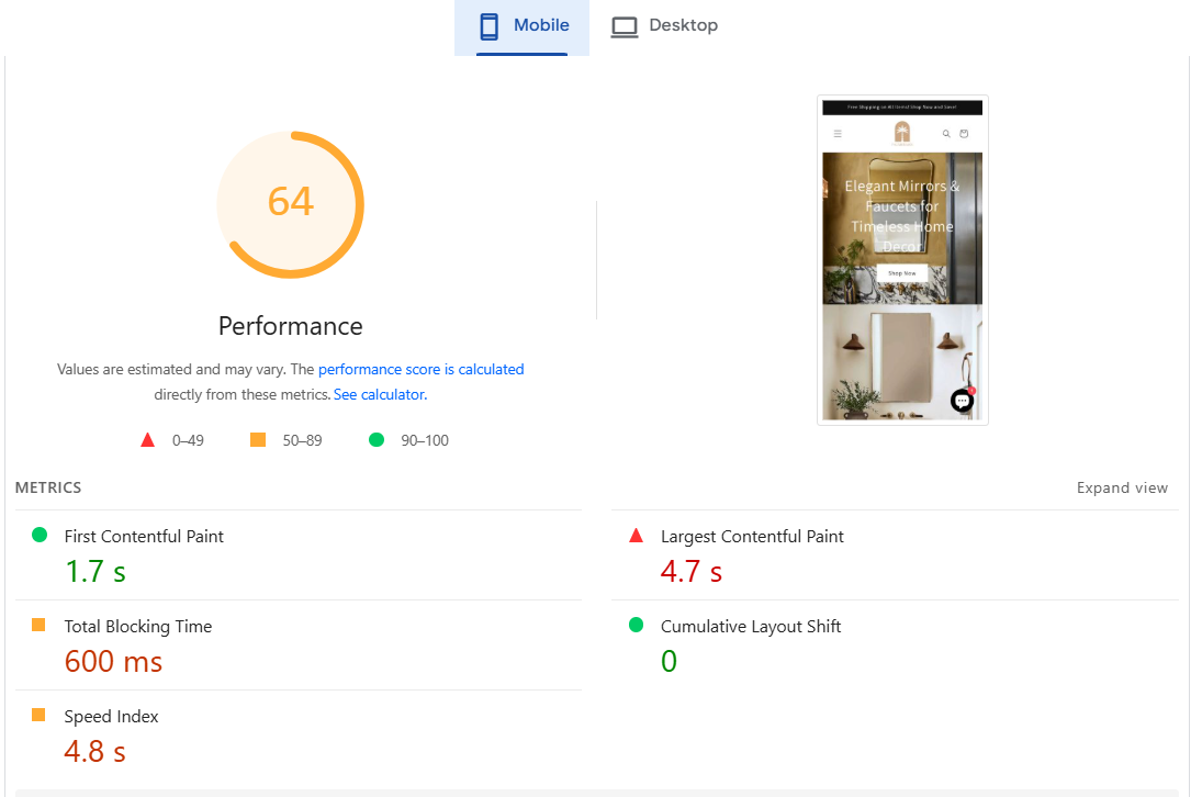 palmeraies mobile speed before opitmizaiton