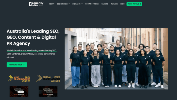 Prosperity Media - Award Winning Agency hero section screenshot