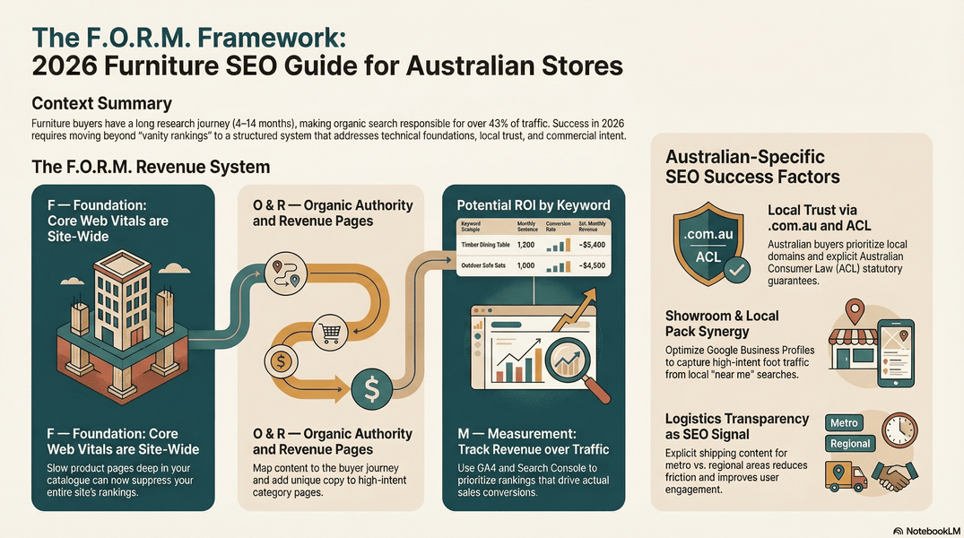 F.O.R.M. System — Your Furniture SEO Framework Infographic