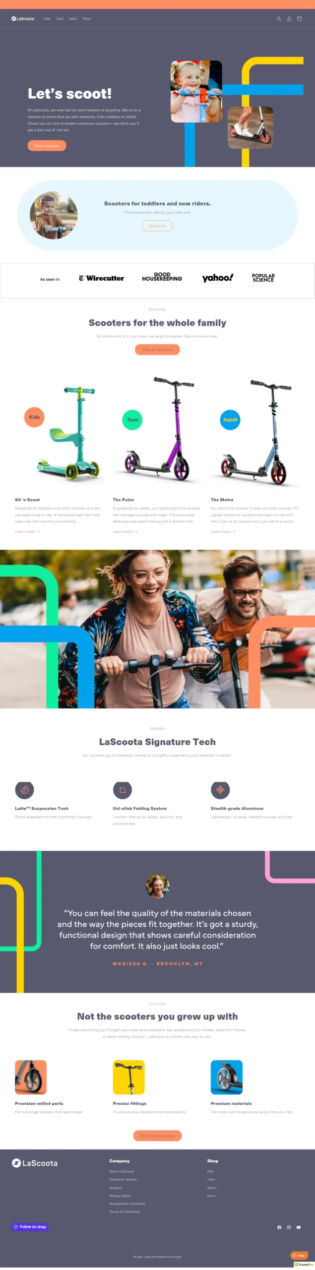 LaScoota scooters ecommerce website build