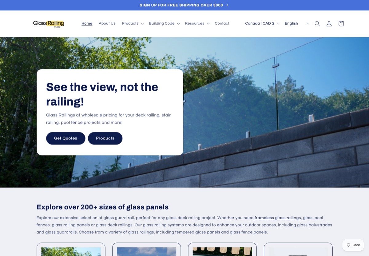 Glass Railing Store ecommerce store, an EcomOptix client