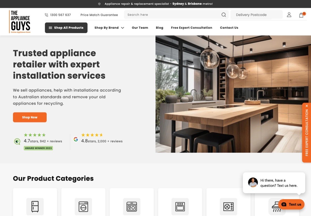 The Appliance Guys ecommerce store, an EcomOptix client