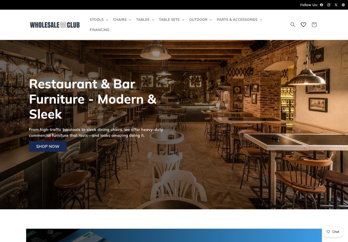 Wholesale Bar Stool Club ecommerce store, an EcomOptix client