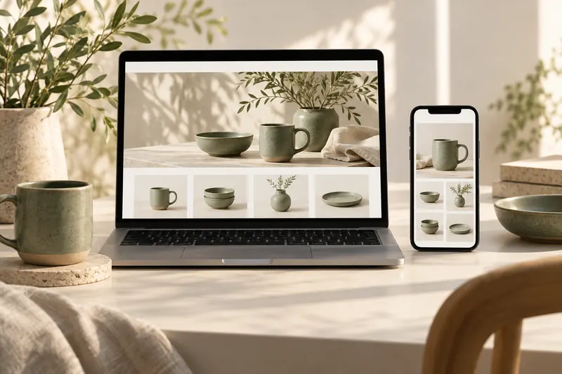 Illustrative homeware storefront on laptop and mobile screens