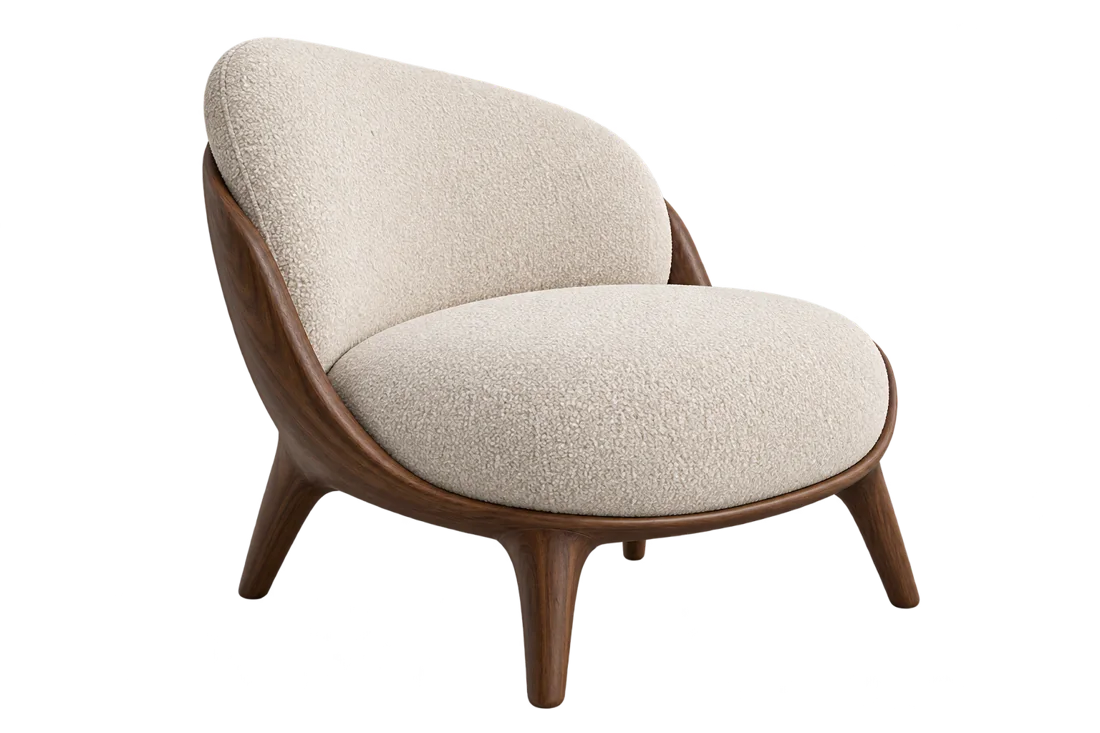 Ivory upholstered chair with walnut frame