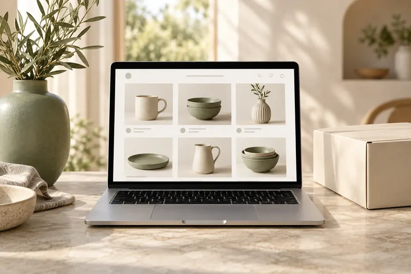 Illustrative online homeware store on a laptop