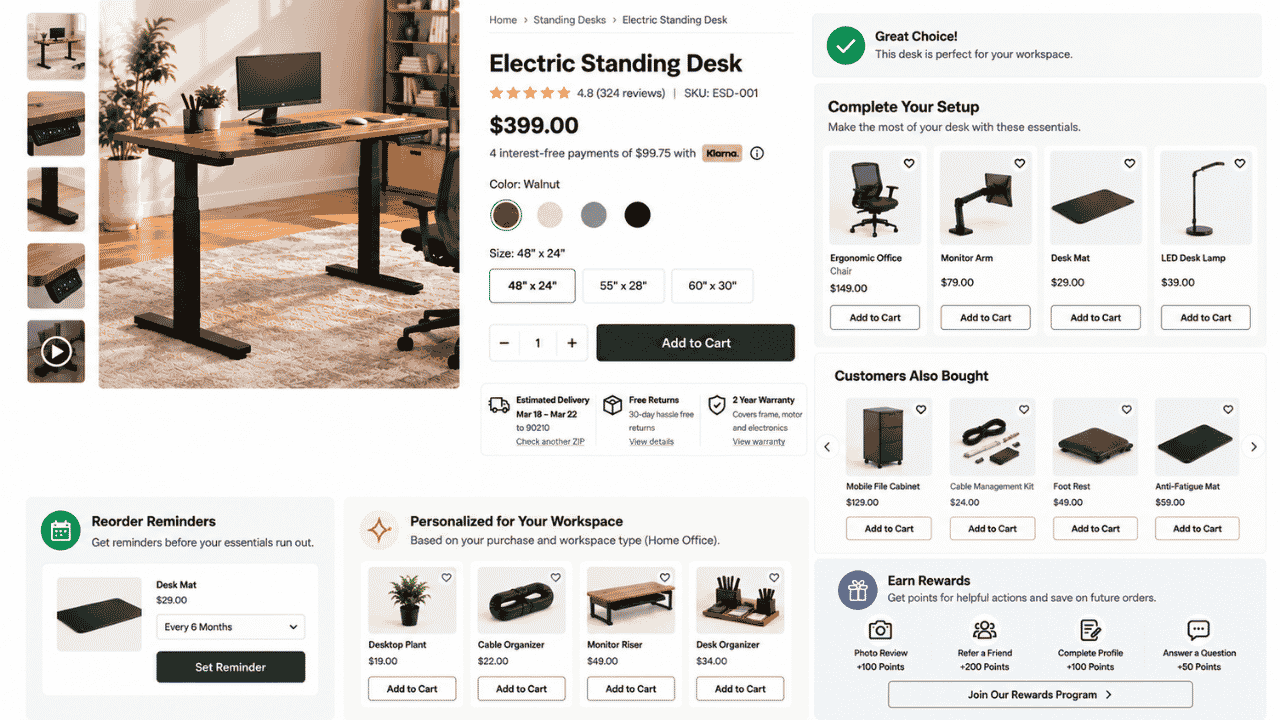 Standing desk product page showing personalized recommendations.image.jpg