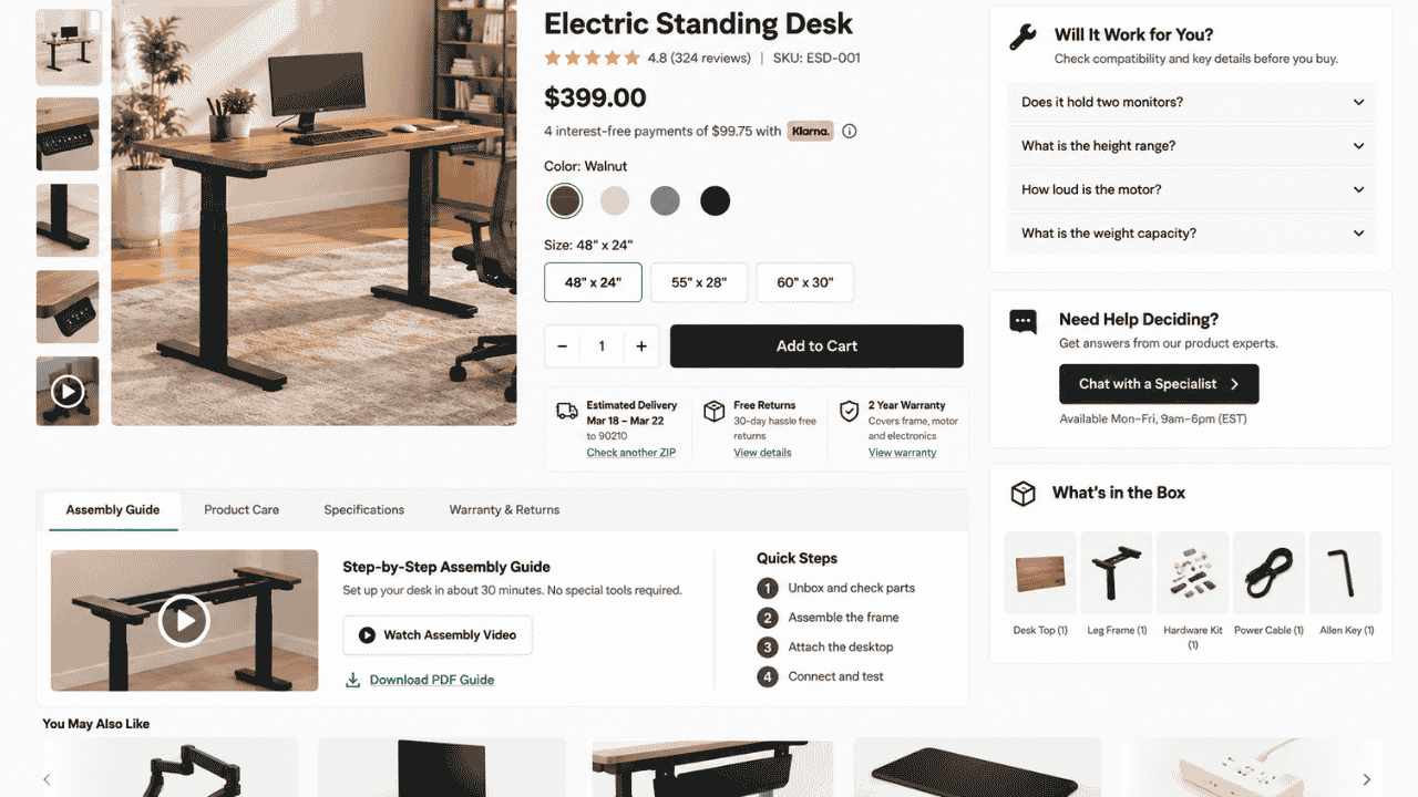 Standing desk product page showing setup guides.image.jpg