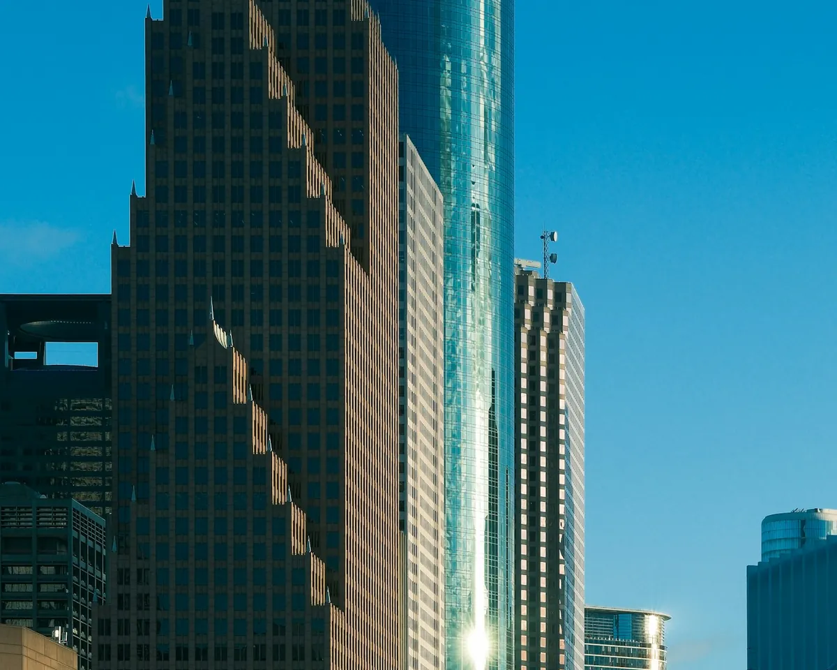 Downtown Houston buildings in golden light